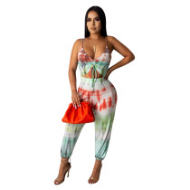 Fashion Pattern Printed Wrap Chest Trousers Suit