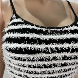 Fashion Sexy Plush Striped Straps One Piece Rompers
