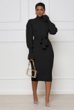 Turtleneck Knit Tie Waist Midi Dresses