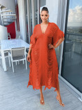 Solid Color Manual Knitted Sheer Fringed Dress