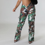 Casual Camouflage Wrinkled Pants