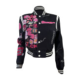 Trendy Printed Single-breasted Baseball Jacket