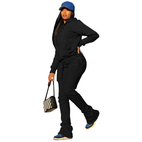 Casual Red Sweatshirt Sports Drawstring Hoodie Stacked Two-piece Pants Set