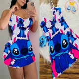 Sexy Loungewear Summer Cartoon Pattern Printed Spaghetti Strap Homewear Dress