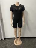 Women'S Fashion Solid Color Short Sleeve Knit Rompers One-Piece Shorts