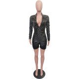 Solid Color Elastic Wrinkled High Neck PU Leather Rompers