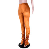 Fashion Bronze Reflective Slit High Waist Pleated Trousers