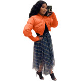 Fashion Women's Stitching Ribbed Casual Stand Collar Crop Padded Jacket