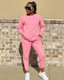Casual Pink Cotton Pocket Tracksuit Pant Set Spring Autumn Women Sweatpants 2 Pieces