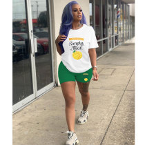 Casual Solid Color Graphic Print Short Sleeve Shorts 2 Piece Set