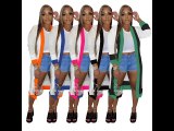 Solid Color Manual Knitting Sweater Outwears Cozy Color Block Women Cardigan