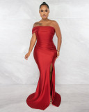 Drape Single Shoulder Side Slit Maxi Dress