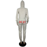 Casual Hooded Letter Print Sweatshirt Pant Set