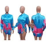 Women Chic Fashion Leopard Pattern Turn Down Collar Long Sleeves Button Casual Shirt Tops
