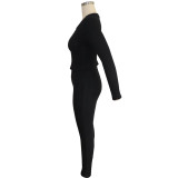 Black High Elastic Autumn Winter Sweater Set