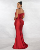 Drape Single Shoulder Side Slit Maxi Dress