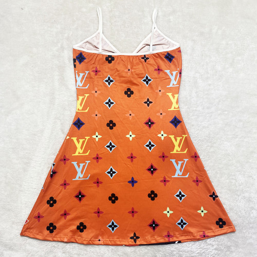 Sexy Loungewear Summer Cartoon Pattern Printed Spaghetti Strap Homewear Dress