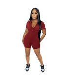 Solid Lapel Single-breasted Rib Skinny Rompers