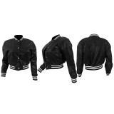 Thread Elasticity Faux Leather Baseball Jacket