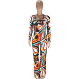 Autumn Printed Invisible Zipper Jumpsuit with Pocket