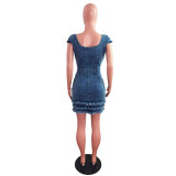 Washed Fringe Denim Mini Dress