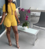 Casual Bandage Drawstring Frayed Short Jumpsuit
