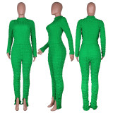 Casual Long Sleeve Bubble Fabric Pants Set
