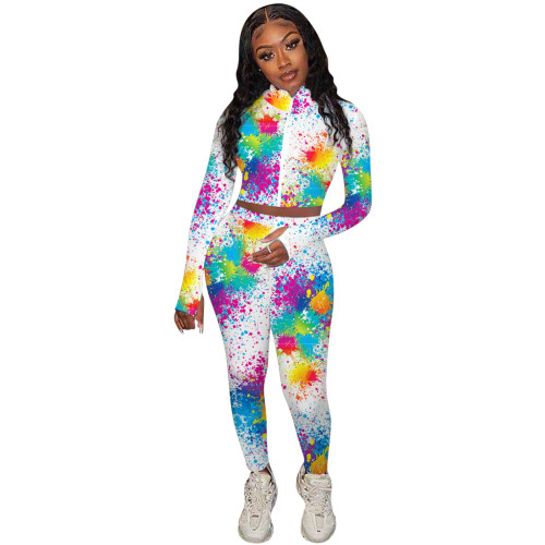 Casual Pattern Print Sweatpants Two-piece Outfits