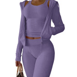 Autumn Winter Double-sided Fleece Vest Hooded Three Piece Set