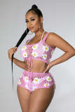 Summer Beach Women 2 Piece Set Knitted Crochet Crop Top + Shorts