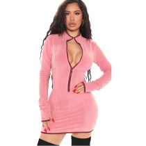 Solid Color Zipper Stitching Mini Dress