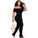 Casual Women's Clothing Off Shoulder Solid Color Pit Long Stacked Jumpsuit