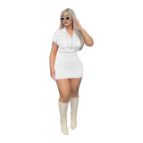 Tooling Styles Solid Color Stand Collar Zipper Short Sleeve Club Dress
