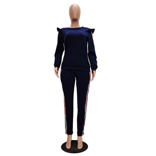 Casual Ribbon Fungus Shoulder Sports 2 Pcs Outfits