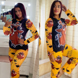 Casual Cartoon Print Home Wear Long Sleeve Pajamas Loungewear Women Sets
