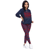 Casual Print Letter Tie Dot Shirt and Trousers 2 Pcs Set