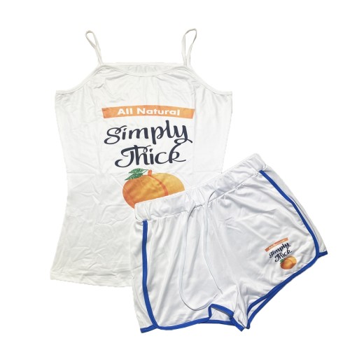 Women Sexy Graphic Print Letter Sling Yoga Shorts Set