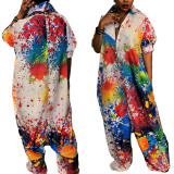 Plus Size Splash Ink Printed Loose Jumpsuit
