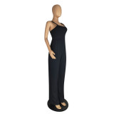 Women Solid Sling Pocket Straight Leg Jumpsuit