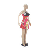 Sexy Loungewear Summer Cartoon Pattern Printed Spaghetti Strap Homewear Dress