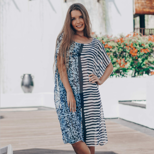 Multi Stripe Bat Sleeve Casual Beach Dress Cover Up