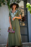 V Neck Cotton Embroidered Beach Dress