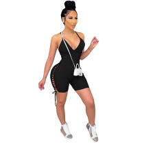 Solid Color Ribbed Straps Bodysuit