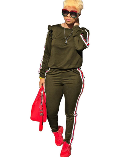 Casual Ribbon Fungus Shoulder Sports 2 Pcs Outfits