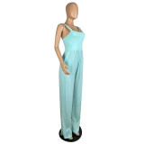 Women Solid Sling Pocket Straight Leg Jumpsuit