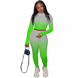 High Neck Gradient Embroidered Letters Sports Two-Piece Set