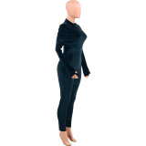 Solid Color Black Korean Velvet Wrinkle Jumpsuit