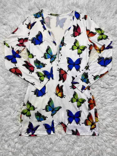 Casual Pattern Printed Loungewear Shorts Rompers