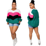 Solid Patchwork Striped Long Sleeve Knit Sweater Top