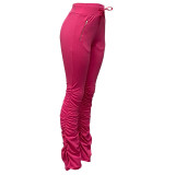 Solid Color Pleated Micro Flared Stacked Trousers